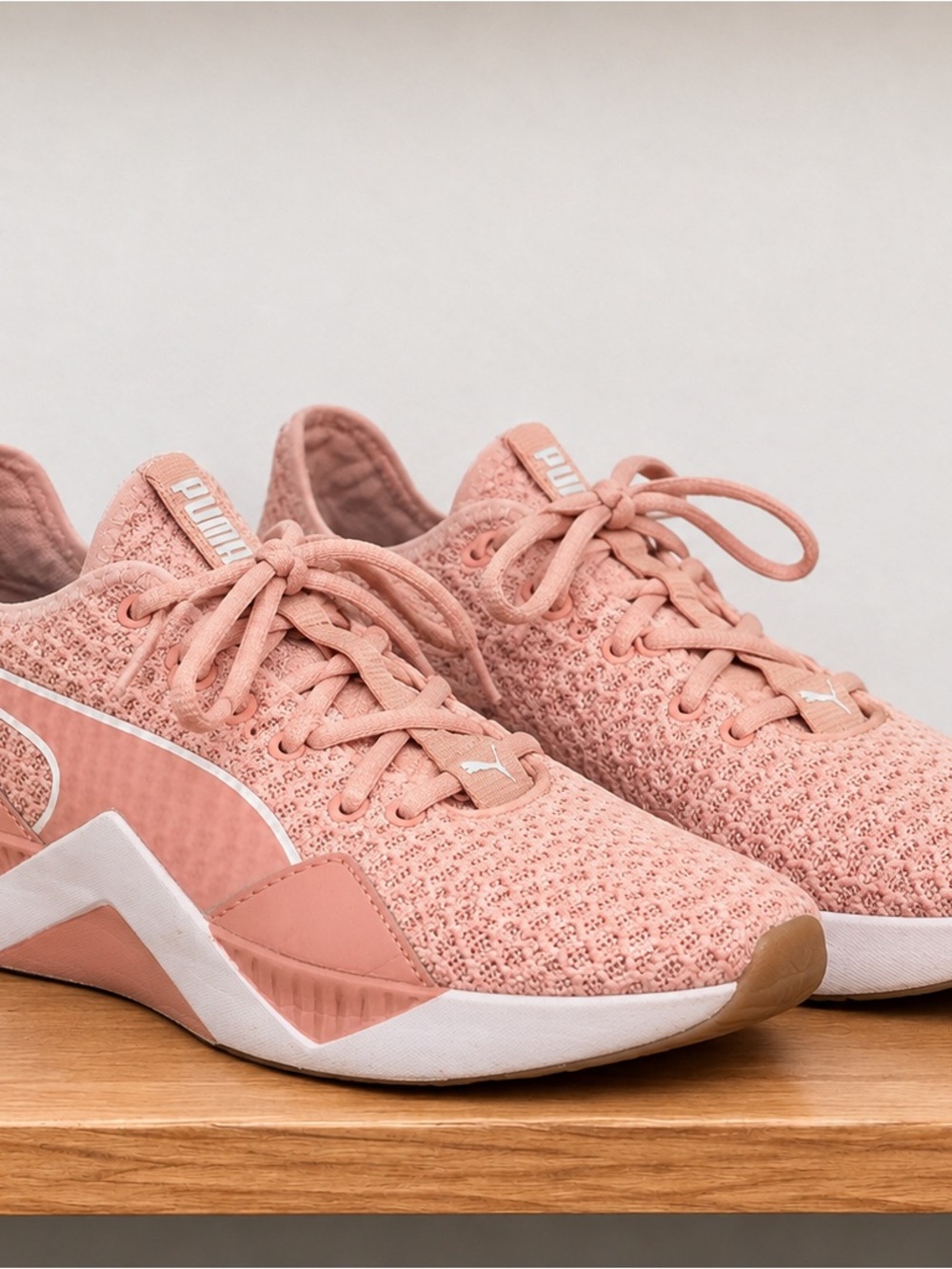 Puma Women's Blush Pink Knit Lace-Up Sneakers